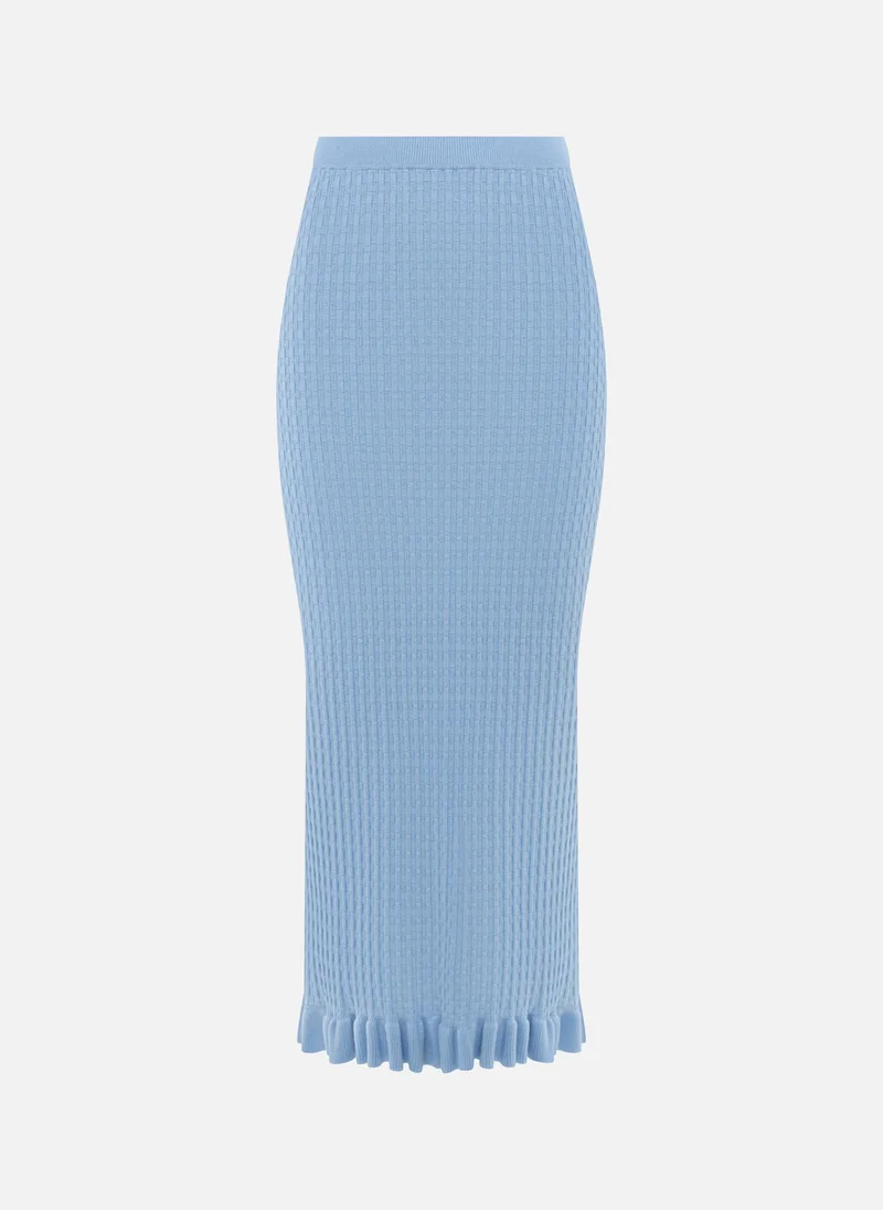 ليتشي تنورة ميدي مستقيمة محبوكة مع كشكشة